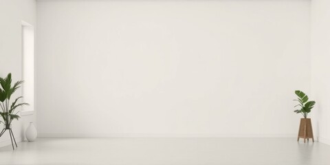 Minimalist Empty Room with Plants and Large Wall Space Ideal for Design Presentations
