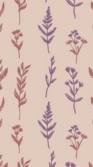 Fototapeta premium Minimalist Botanical Pattern with Soft Pastel and PANTONE 17-1230 Mocha Mousse Tones