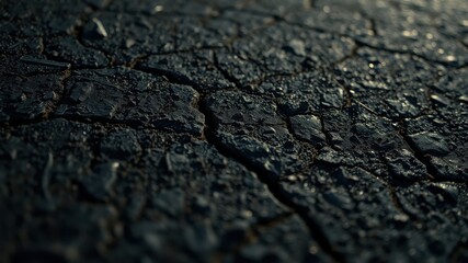 Dark Cracked Surface Texture  A Detailed Close-Up View