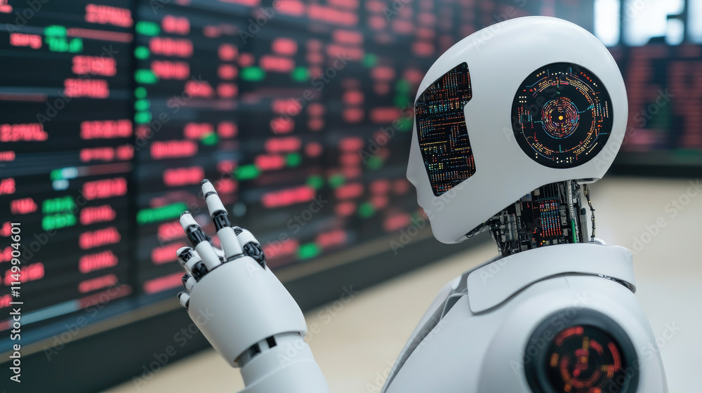 Poster ai circuits transforming a traditional stock market floor, blending automated trading with classic f