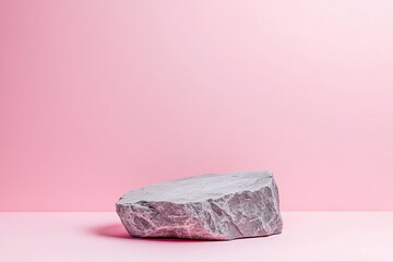 Gray stone podium on pink background.
