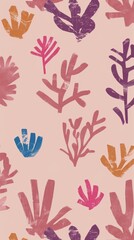 Fototapeta premium Minimalist Botanical Pattern with Soft Pastel and PANTONE 17-1230 Mocha Mousse Tones