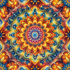 Vibrant mandala design with intricate details.