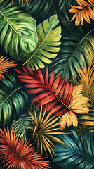 Exotic Tropical Leaves with Rich Textures and Colors in Close-Up View