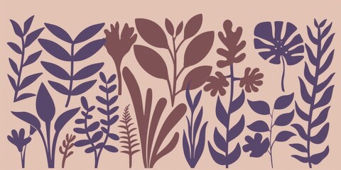 Minimalist Botanical Pattern with Soft Pastel and PANTONE 17-1230 Mocha Mousse Tones