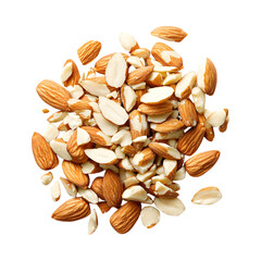 Roasted chopped almonds isolated on transparent background
