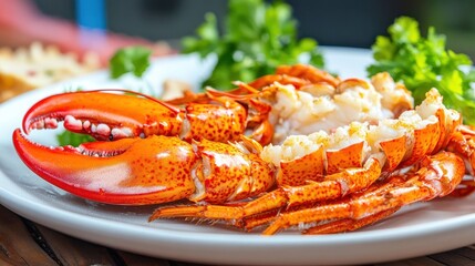 Freshly Cooked Lobster on a Plate with Herbs and Garnish