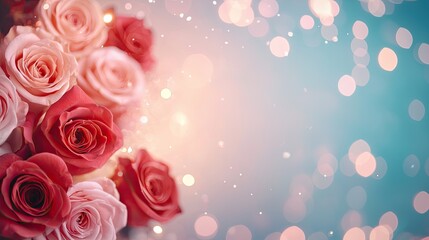 Roses arch for Valentine day. A bouquet of pink and red roses with a soft, blurred bokeh background creating a romantic atmosphere.