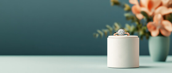 Elegant wedding ring box featuring initials, intimate proposal setting, beautifully crafted 3D illustration showcasing romance and personalization