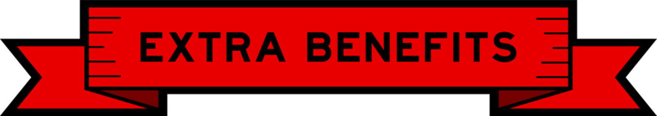 Ribbon label banner with word extra benefits in red color on white background