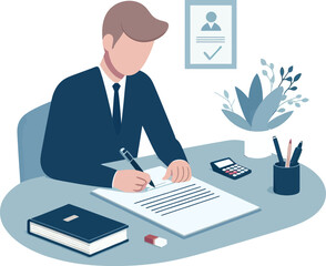 illustration of a person signing a contract at a desk