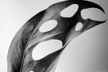Obraz premium Close-up monochrome image of a perforated leaf.
