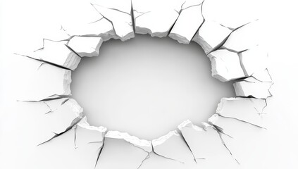 Circular hole in a cracked white surface.