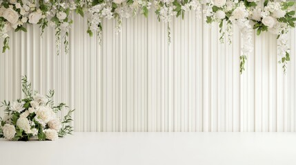 Fototapeta premium A romantic wedding backdrop with cascading floral arrangements in pastel tones.