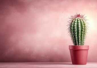 Minimalist cactus arrangement on pink background for indoor calm