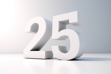 White number 25 on white table.