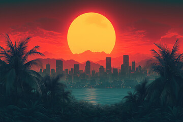 Tropical abstract minimal design high contrast modern landscape, modern city