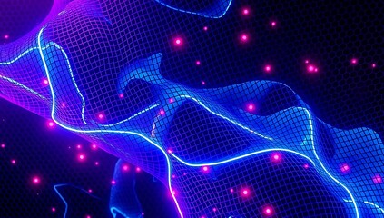 Obraz premium Abstract Blue Grid Wave With Pink Lights