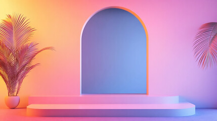 Blank product three podium. Minimal scene mockup 3D display podium, 3D rendering of an abstract white shape podium ideal for displaying beauty products against 

