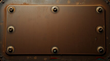 Rustic Brown Metal Panel with Fasteners Industrial Background Texture