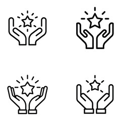 Minimalist Vector Icon of Two Hands Uplifting a Star for Achievement and Support, Outline icon talent acquisition, employee award, customer satisfaction, success