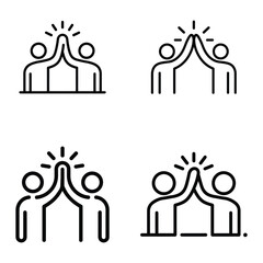 Minimalist Vector Icon of Two People High-Fiving for Teamwork and Collaboration, Outline icon two people give high-five or people together holding hands with their hands raised up. Line sign friendly 
