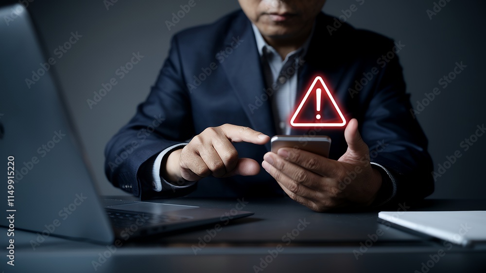 Poster laptop displaying two 404 errors, spam warning, cyber attack, security alert, digital technology con