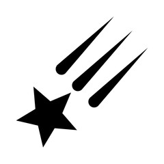 Star silhouette with falling comets, vector design on white background