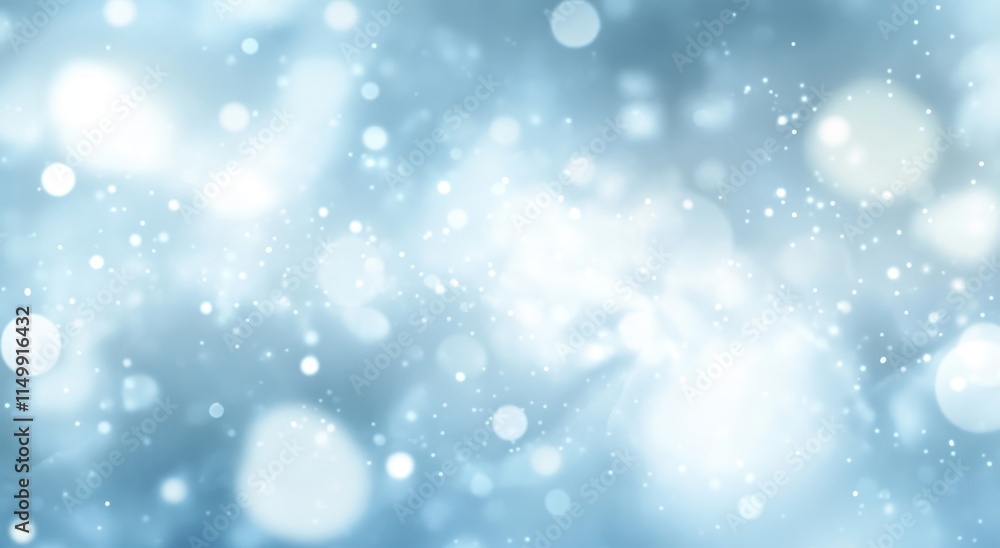 Poster abstract light blue bokeh background with glowing particles.