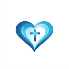 Obraz premium Clean and modern healthcare logo with heart and cross in soft blue shades