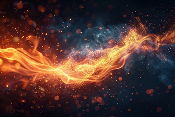 A mesmerizing abstract representation of flowing energy and vibrant, swirling particles that evoke a sense of dynamic movement in a cosmic setting