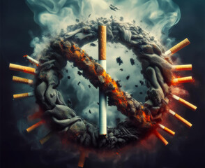 illustration of no smoking sign with cigarette and smoke circle