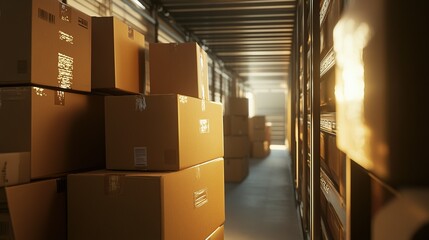 Parcel boxes being loaded onto a delivery truck