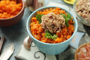 Houria, cooked carrot salad, a traditional dish of Tunisian cuisine	