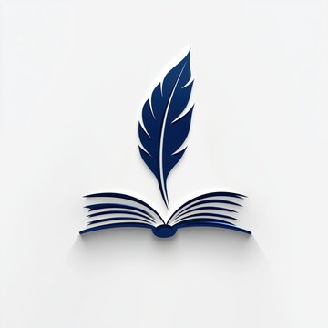 Stylish navy blue publishing logo with open book and pen for branding