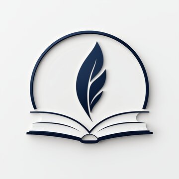 Professional publishing house logo with a navy blue book and pen design