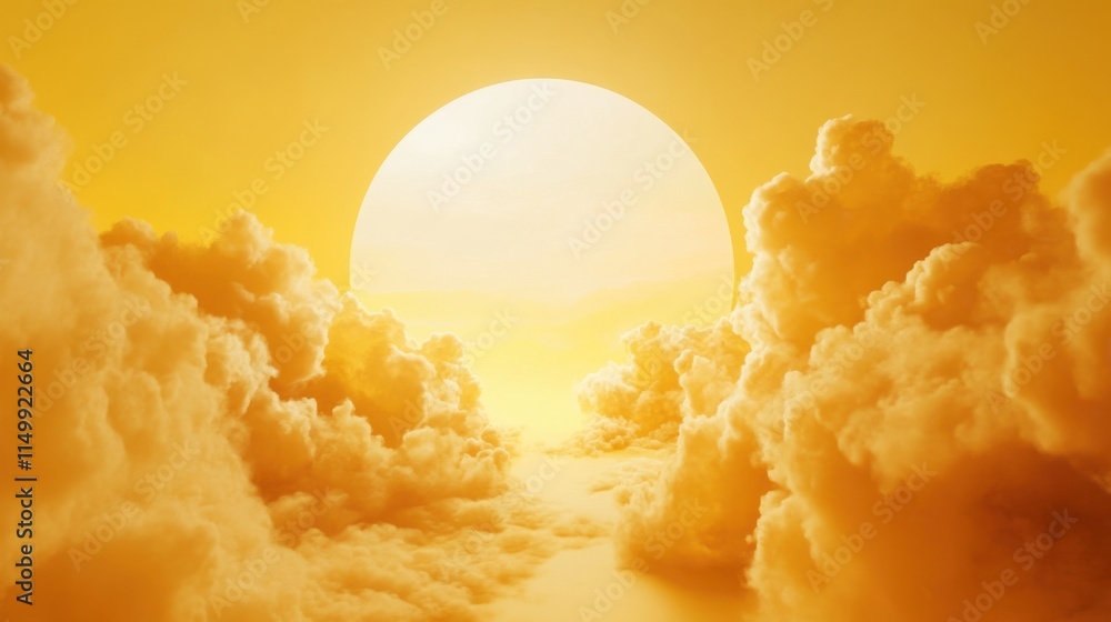 Poster a bright, minimal abstract background with clouds flowing out of a tunnel, symbolizing freedom and c