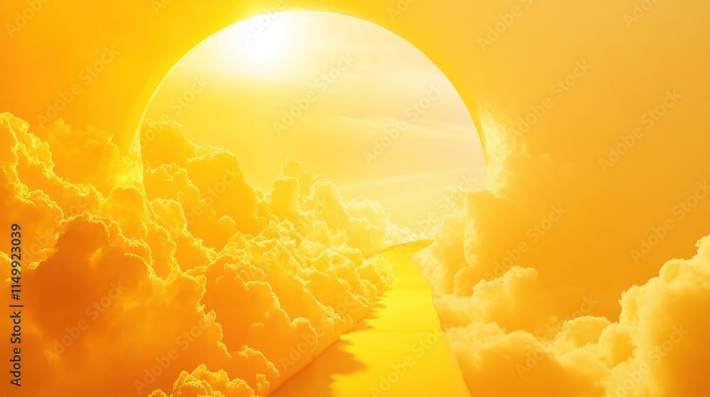 Poster a bright, minimal abstract background with clouds flowing out of a tunnel, symbolizing freedom and c