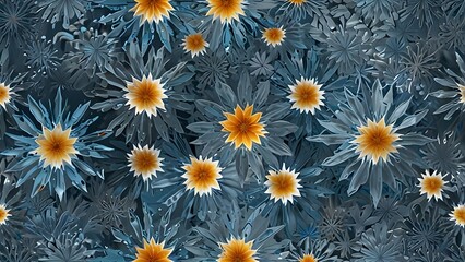 abstract seamless wallpaper of frozen summer flowers in ice in winter Generative AI