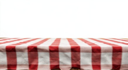 Red and white checkered tablecloth on wooden table. (3)