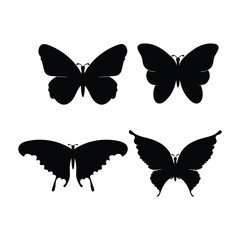 butterflies Flying silhouette black set isolated on transparent background butterflies 
