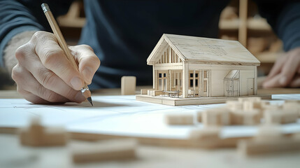 Wooden House Model Illustration Architectural Design Sketch