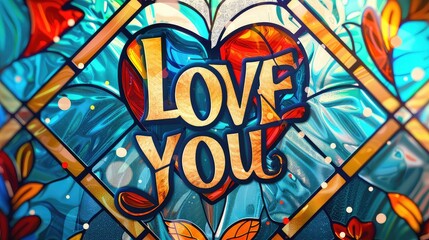 Obraz premium Stained glass window with the words love you in bright colors
