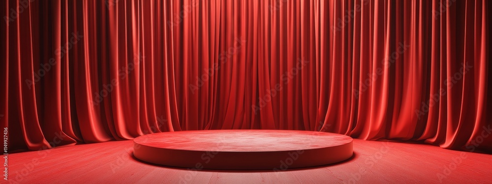 Poster Red stage with circular platform and curtains.