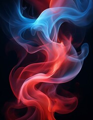Fototapeta premium Generated image Swirling red and blue smoke blending against a black backdrop