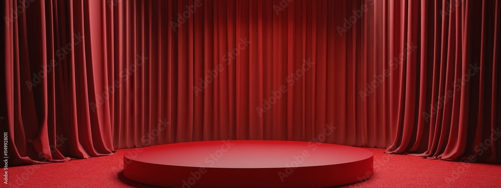Aufkleber red stage with circular platform and velvet curtains.