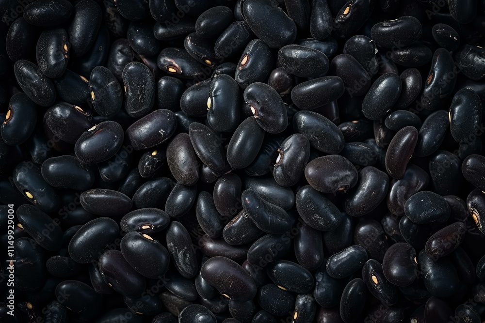 Poster close up of black beans, creating a visually appealing textured background ideal for food related pr
