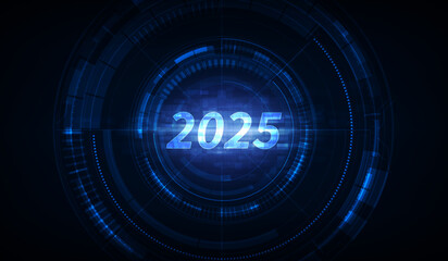 2025 with futuristic glowing blue interface with digital technology design
