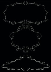 Chalk on blackboard frame template. Invitation, greeting card, poster, decorative graphic frame