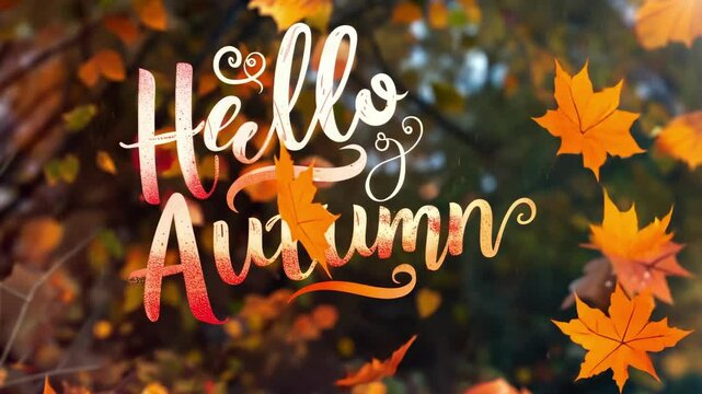 Hello Autumn Typography with Colorful Leaves and Fall Imagery Illustration
